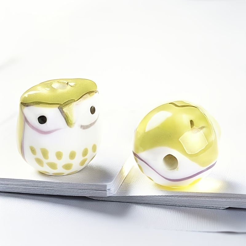 6pcs Owl-Shaped Ceramic Decorative Beads for DIY Jewelry Making